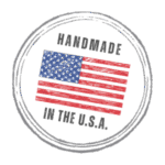 illustration of a circle around the American flag and the text 'handmade in the usa'