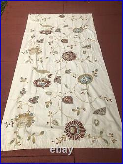 1 POTTERY BARN Crewel Embroidered Margaritte Cotton Linen Curtain 50x84 inches