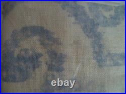 1 Pottery Barn Curtain Drape Lined Cream Blue Linen / Cotton 52x96 Hooks Incl