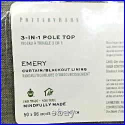 1 Pottery Barn Emery Linen Blend Drape 3-in-1 Pole Top 50x96 Blackout Lining
