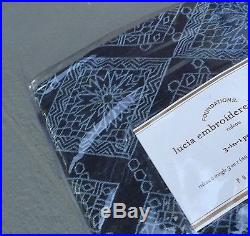 2 New Pottery Barn Lucia Embroidered Blue Lined Drapes Curtains Panels 96 Nwt