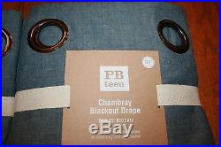 2 New Pottery Barn Teen Chambray Blackout Curtains Drapes 84 Nwt Sold Out @ Pb