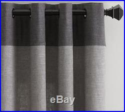 2 POTTERY BARN Emery Border Linen GROMMET Drapes, GRAY CHARCOAL 50x108 Ret. $179