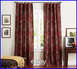 2 POTTERY BARN Mira Paisley Drape Curtain 50 x 90 REDS Linen/Cotton HEMMED