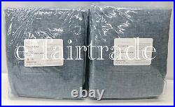 2 Pottery Barn Belgian Flax Linen 100 x 96 COTTON LINED CurtainsBlue Chambray
