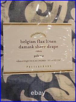 2 Pottery Barn Belgian Flax Linen Damask Sheer Curtains 50×84