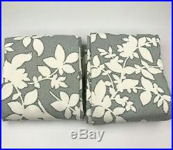 2 Pottery Barn Linen Blend Drapes Curtain Panels Lined Floral Birds Gray Ivory