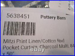 2 Pottery Barn Mitzi Print Linen Cotton Curtains drapes Charcoal Multi 50 84
