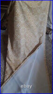 2 Pottery Barn Mustard YellowithTaupe Lined Curtains and 2 Ivory Sheer Curtain Set