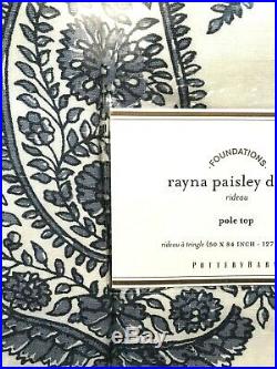 2 Pottery Barn Rayna Drapes, Gray Blue, 50 x 84 Paisley Curtains Pair Bhotah New