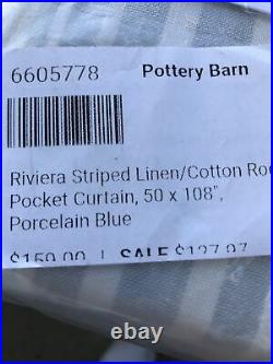 (2) Pottery Barn Riviera Stripe Drape Curtains Porcelain Blue 50x108