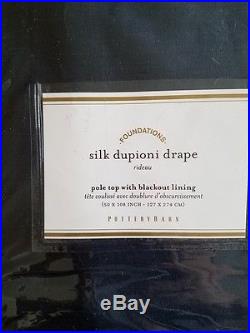 2 Pottery Barn Silk Dupioni Pole Pocket BLACKOUT Drapes 50 x 108 INDIGO BLUE