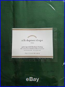 2 Pottery Barn Silk Dupioni Pole Pocket BLACKOUT Drapes 50x108 EMERALD GREEN