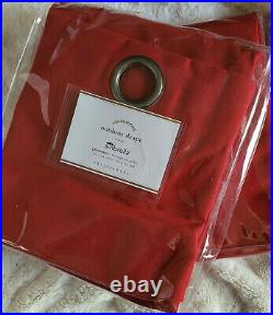 2 Pottery Barn Sunbrella Awning Stripe Outdoor Grommet Curtains 50 x 84 Red