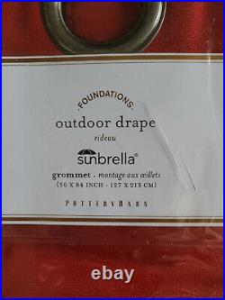2 Pottery Barn Sunbrella Awning Stripe Outdoor Grommet Curtains 50 x 84 Red