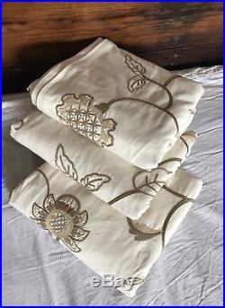3 Pottery Barn Marisa Crewel Embroidered Drapes 50x 96 Farmhouse EUC Ivory Tan