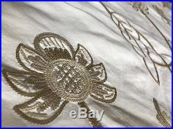 3 Pottery Barn Marisa Crewel Embroidered Drapes 50x 96 Farmhouse EUC Ivory Tan