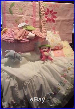 7 Set Pottery Barn Karlee Crib Set Pink Daisy Garden Bumper Skirt Mobile Curtain