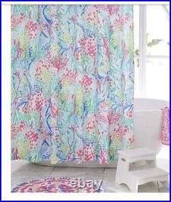 LILLY PULITZER Pottery Barn Shower Curtain And Bath Mat LOT IN MERMAID Cove RARE