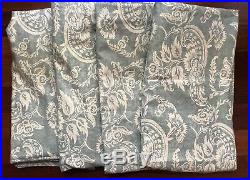 Lot Pottery Barn Blue Gray Cream Paisley Curtains 50x84 Linen Cotton 4 Panels SU