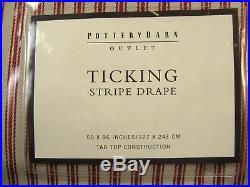 Lot of 2 Pottery Barn Ticking Stripe Drapes each 50 x 96 inches red/white NEW