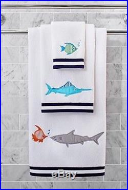 NEW POTTERY Barn Kids shark shower curtain Bath Towel hand towel SET