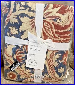 NEW Pottery Barn 84 Farrell Print Curtain Panel Blue + Red Floral Linen Cotton