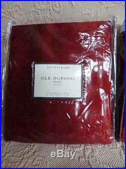 NEW Pottery Barn Silk Dupioni Double Wide Drape PAIR 104x96ea Dark Red Curtains