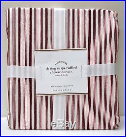NEW Pottery Barn Ticking Stripe Ruffle Shower Curtain, RED