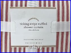 NEW Pottery Barn Ticking Stripe Ruffle Shower Curtain, RED