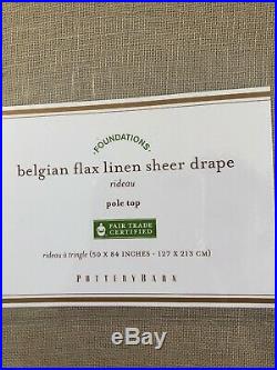 NEW Set Of 2 Pottery Barn Belgian Flax Linen Sheer Curtains Drape 50 x84 Flax