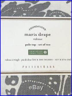 NIP Pottery Barn Set of 4 Panels Maris Drape/Curtain 50x108 Gray & White