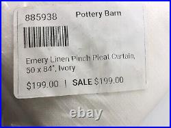 NWT Pottery Barn Emery Pinch Pleat Drape Panel Curtain 50x84 Linen Cotton Ivory
