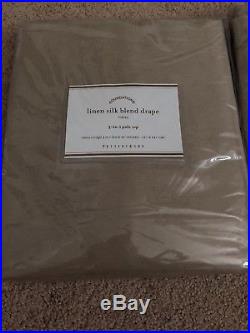 NWT Set/2 Pottery Barn Taupe Linen Silk Blend 96 Drape Curtains 3 in 1 Pole Top