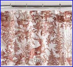 New POTTERY BARN Alpine TOILE Reindeer Holiday SHOWER CURTAIN! Gorgeous