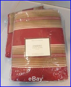 New Pottery Barn Set 2 OMBRE Stripe Red & Tan Ridea Drapes 96 Curtain Pair Pole