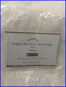 New Set Of 4 Pottery Barn Belgian Flax Linen Sheer Drapes / Curtains White