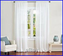 New Set Of Pottery Barn Belgian Flax Linen Sheer Drapes / Curtains White