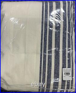 PB Riviera Striped Linen/Cotton Rod Pocket Blackout Curtain, 50x108, Navy