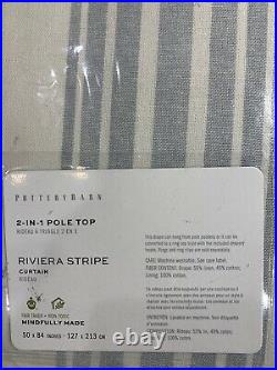 PB Riviera Striped Linen/Cotton Rod Pocket Curtain, 50 x 84, Porcelain Blue