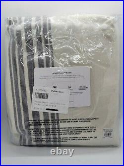 PB Riviera Striped Linen/Cotton Rod Pocket Curtain, 50w X 84l, Charcoal