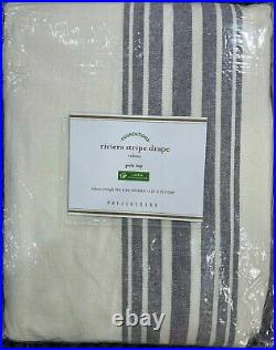 PB Riviera Striped Linen/Cotton Rod Pocket Curtain, 50w x 84l, Charcoal