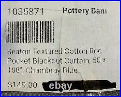 PB Seaton Textured Cotton Rod Pocket Blackout Curtain, 50 x 108, Chambray Blue