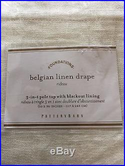 Pottery Barn 2 Belgian Flax Linen With Blackout Lining Drapes 50x96 Ivory New