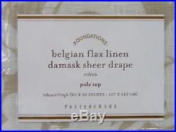 POTTERY BARN Belgian Flax Linen Damask 50x96 Sheer Drapes, SET/2, NEUTRAL, NEW