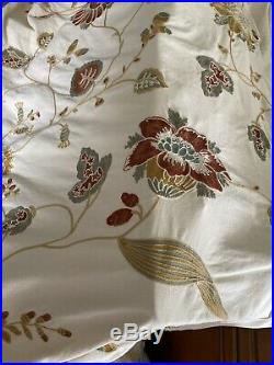 POTTERY BARN Crewel Embroidered Drapes Curtains 2 boho floral 50X108 tan linen