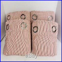 POTTERY BARN Curtains 4 Panels Red/Cream Ticking Stripe Grommet 48 × 90