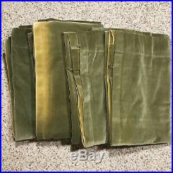 POTTERY BARN Dark Green Olive Velvet Drape Curtain SET/4 52 x 82 Faded