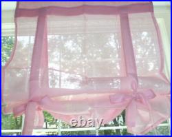 POTTERY BARN KIDS White Pink Sage Linen RIBBON TIE Curtain Drape Panel Shade