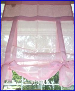 POTTERY BARN KIDS White Pink Sage Linen RIBBON TIE Curtain Drape Panel Shade